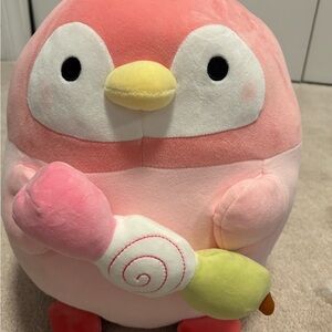 Takashoji Round 1 Pink Penguin Plush Holding Dango Stuffed Animal 14”Squish